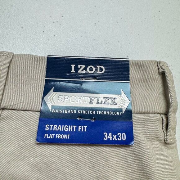 NEW Izod Performance Stretch Pants Mens 34 Tan Chino Trouser Flex Waist NWT $70 - Picture 10 of 16
